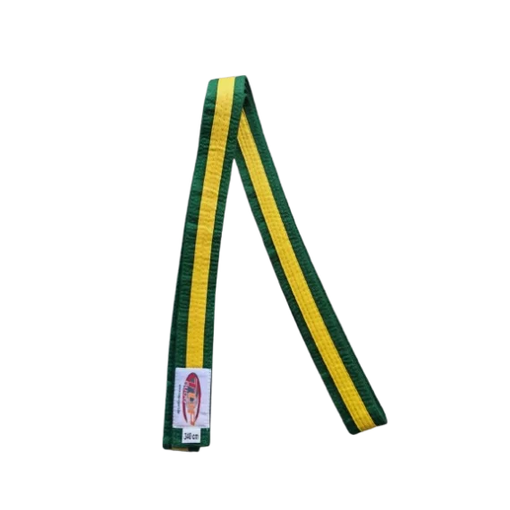 Centura din bumbac pentru kimono, Top Budo, lungime 340 cm, culoare verde-galben-verde
