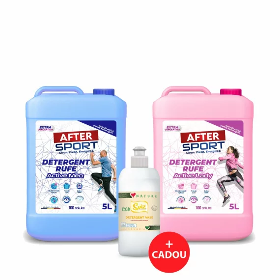 Pachet 10 litri Detergent ACTIVEMEN si ACTIVELADY (2×5 L) + Detergent Vase Eco 500mL CADOU
