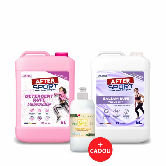 Pachet Detergent si Balsam ACTIVELADY 2×5 L + Detergent Vase Eco 500mL CADOU