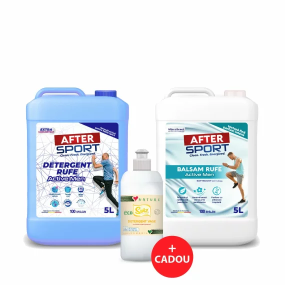 Pachet Detergent si Balsam ACTIVEMEN 2×5 L + Detergent Vase Eco 500mL CADOU