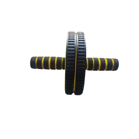 Rola abdomene cu doua roti si manere ergonomice, culoare galben/negru