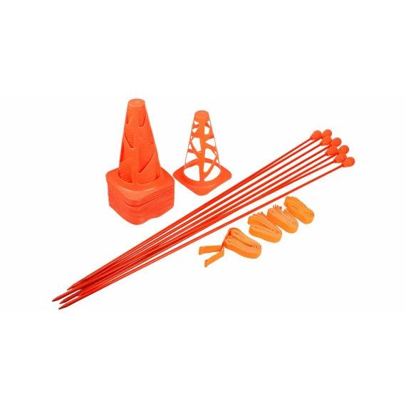 Set de antrenament de agilitate Quick Agility Set cu 16 conuri din PVC moale cu gauri, opt tije flexibile si patru benzi elastice