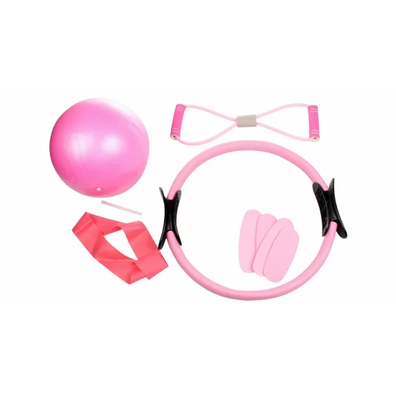 Set cu 4 accesorii pentru yoga si pilates Merco Yoga 4P, roz