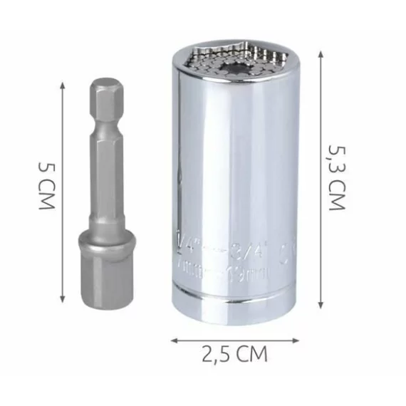Cheie / Soclu universal tubular, BIGSTREEN, Universal Socket Wrench 7-19 mm, prindere flexibila pentru suruburi si piulite