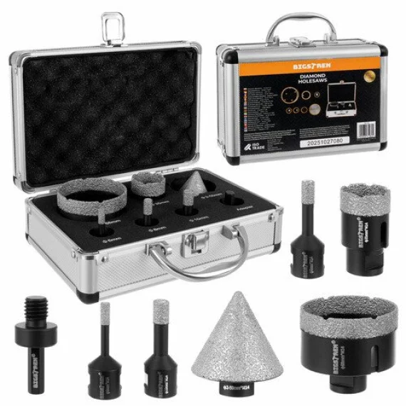 Kit de carotat diamantat, BIGSTREEN, Diamond Hole Saws Set 27080, set profesional 7 piese
