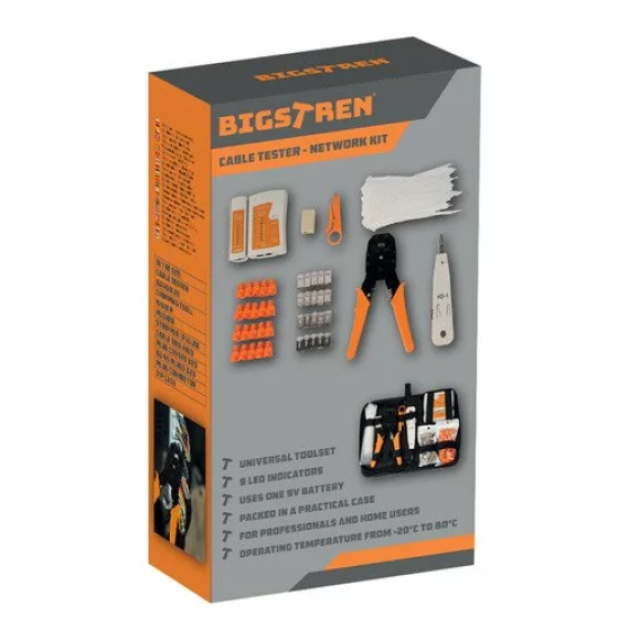Tester cabluri retea, BIGSTREEN, Cable Tester Network Kit 25834, set 145 piese pentru RJ45/RJ11