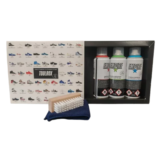 Kit 3 solutii pentru curatare si intretinere incaltaminte Empire ToolBox, 3x 200ml, include perie si laveta pentru curatare