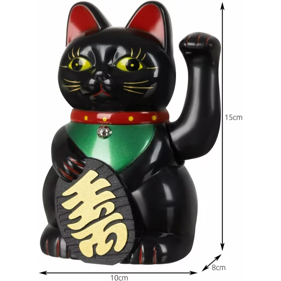 Figurina pisica norocoasa Maneki Neko ISO TRADE – decor feng shui neagra cu gheara ridicata