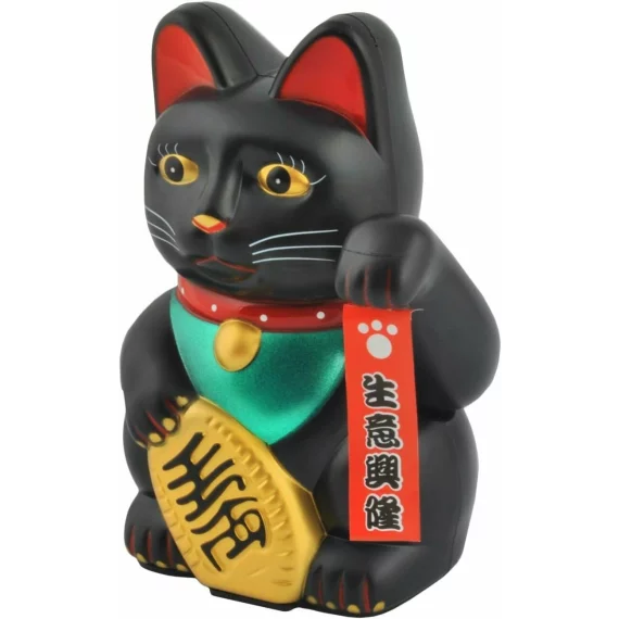 Figurina pisica norocoasa Maneki Neko ISO TRADE – decor feng shui neagra cu gheara ridicata