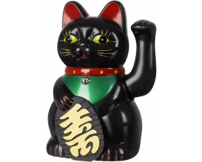 Figurina pisica norocoasa Maneki Neko ISO TRADE – decor feng shui neagra cu gheara ridicata