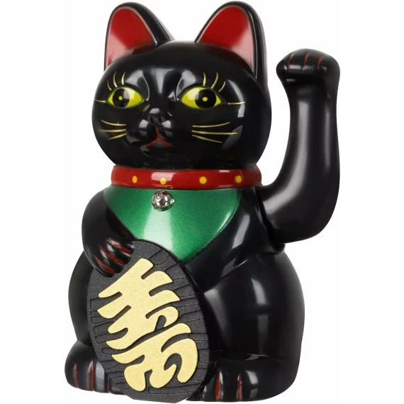 Figurina pisica norocoasa Maneki Neko ISO TRADE – decor feng shui neagra cu gheara ridicata