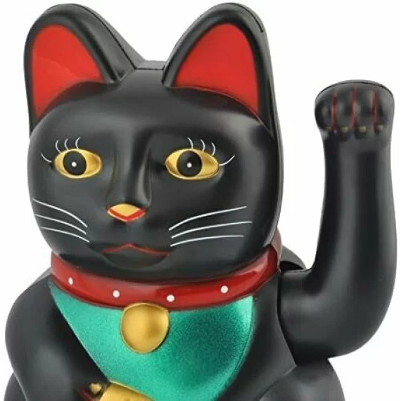 Figurina pisica norocoasa Maneki Neko ISO TRADE – decor feng shui neagra cu gheara ridicata