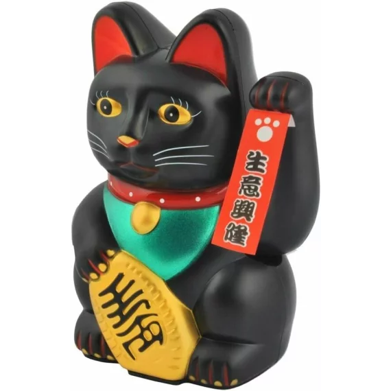 Figurina pisica norocoasa Maneki Neko ISO TRADE – decor feng shui neagra cu gheara ridicata