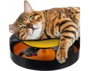 Jucarie pentru pisici cu roata si soarece – interactiva, antiderapanta