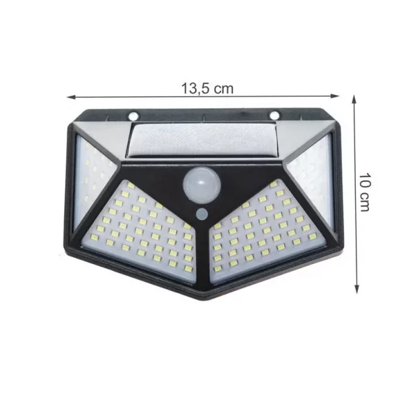 Lampa solara LED 100 LED, 7 W cu senzor de miscare si senzor de lumina – iluminare exterioara economica