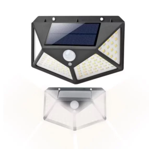 Lampa solara LED 100 LED, 7 W cu senzor de miscare si senzor de lumina – iluminare exterioara economica