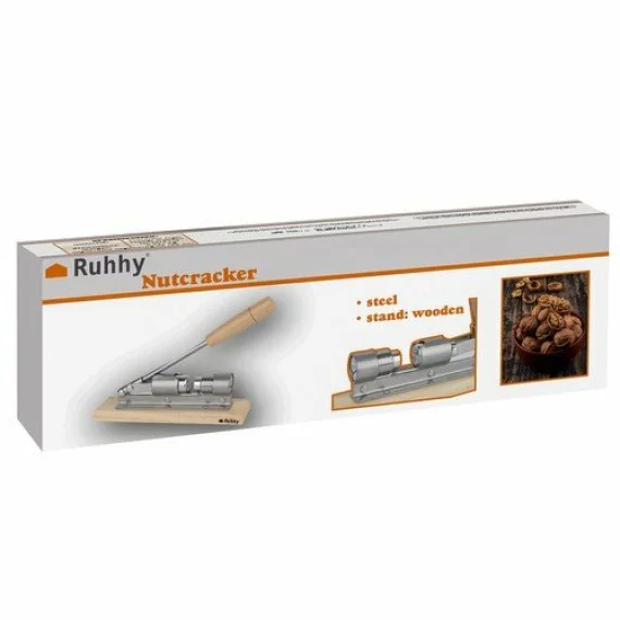 Nutcracker pe suport – spargator de nuci robust din otel inoxidabil cu baza din lemn