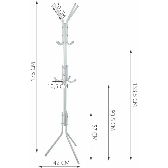 Suport / cuier pentru paltoane si haine ISO TRADE 5342 – cu 12 carlige metalice, modern, inaltime 170 cm