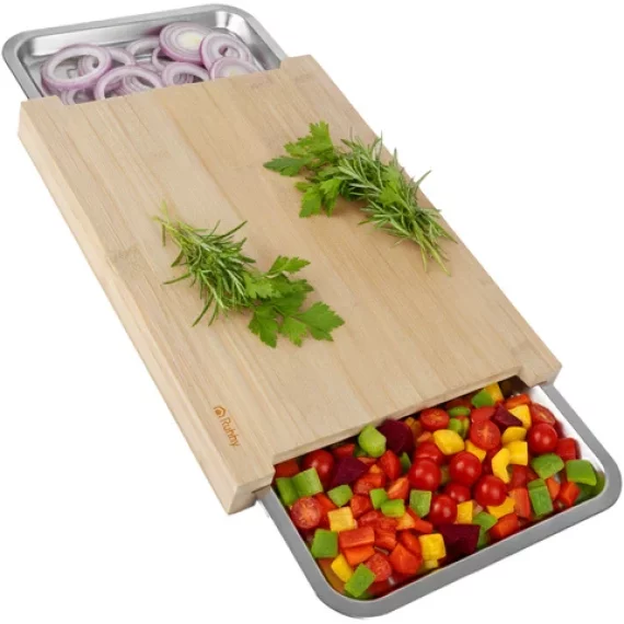 Tocator din bambus, Ruhhy, Bamboo board with containers, cu recipiente incluse