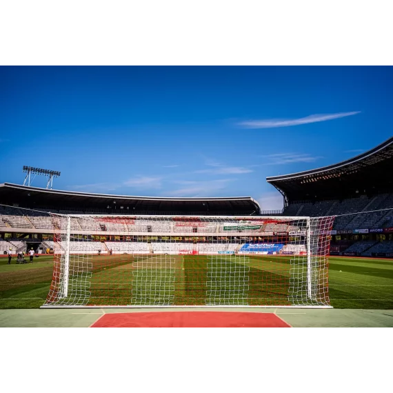 Set 2 porti fotbal aluminiu 7,32 x 2,44 m fixe cu socluri APROBATA FIFA