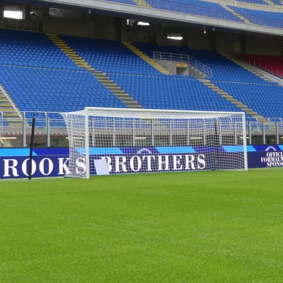 Set 2 porti fotbal aluminiu 7,32 x 2,44 m fixe cu socluri APROBATA FIFA