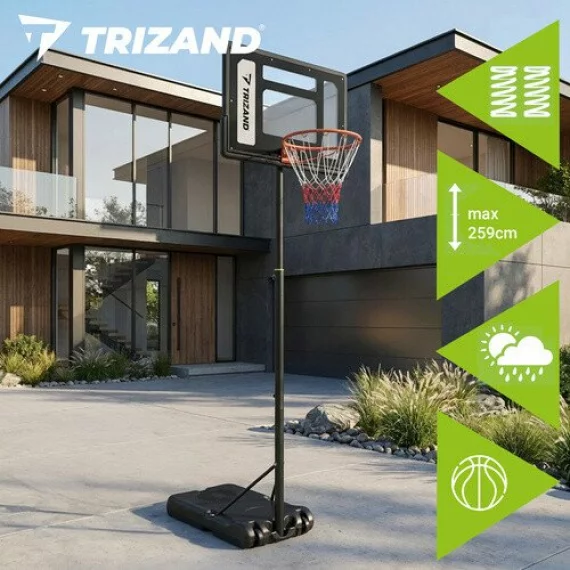 Cos de Baschet Reglabil Trizand 259 cm – Stativ cu Panou, Minge si Baza Stabila