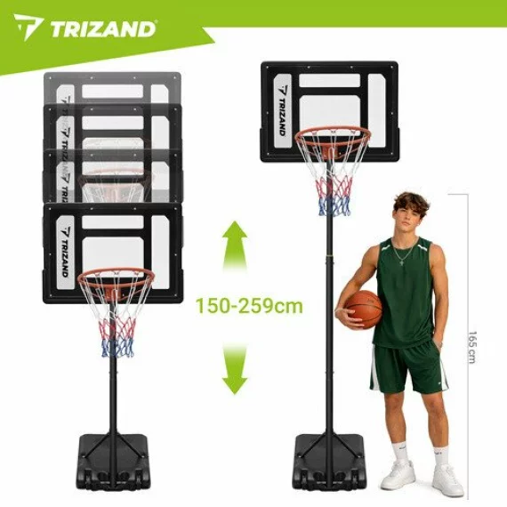 Cos de Baschet Reglabil Trizand 259 cm – Stativ cu Panou, Minge si Baza Stabila