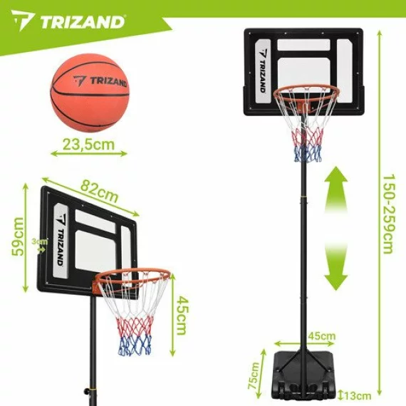 Cos de Baschet Reglabil Trizand 259 cm – Stativ cu Panou, Minge si Baza Stabila