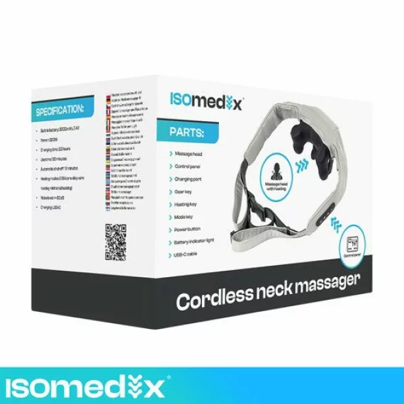 Dispozitiv Masaj Shiatsu Wireless pentru Gat Isomedix 22.2W – Incalzire LED, Incarcare USB-C