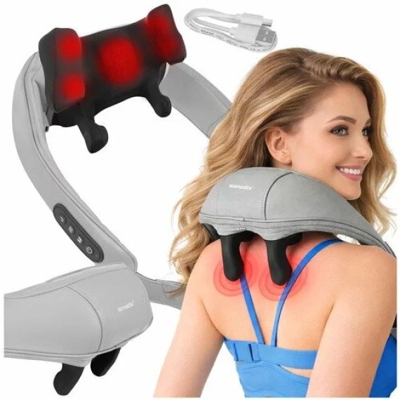Dispozitiv Masaj Shiatsu Wireless pentru Gat Isomedix 22.2W – Incalzire LED, Incarcare USB-C