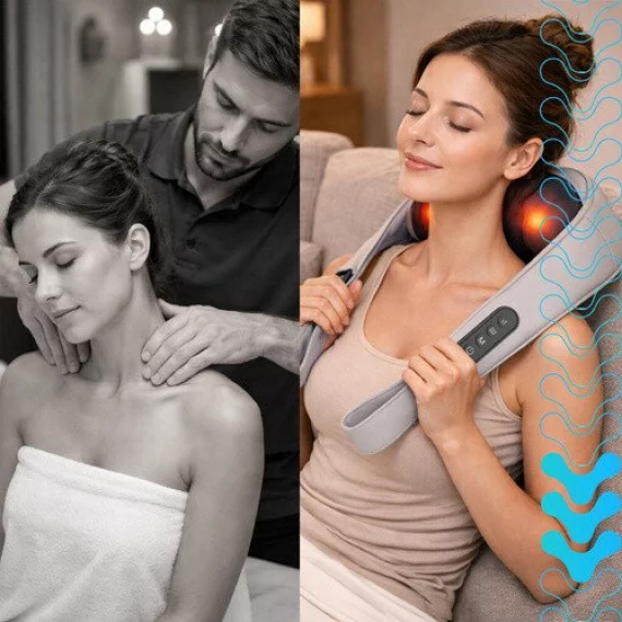 Dispozitiv Masaj Shiatsu Wireless pentru Gat Isomedix 22.2W – Incalzire LED, Incarcare USB-C