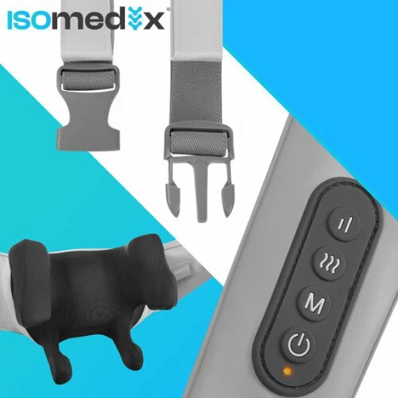 Dispozitiv Masaj Shiatsu Wireless pentru Gat Isomedix 22.2W – Incalzire LED, Incarcare USB-C
