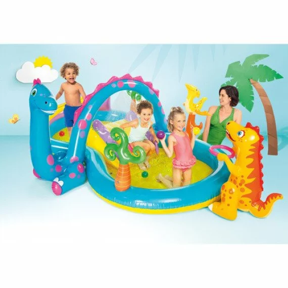 Loc de Joaca Acvatic Dinoland Intex 57135NP – 302 x 229 x 112 cm, Tobogan, Fantana, 6 Mingi