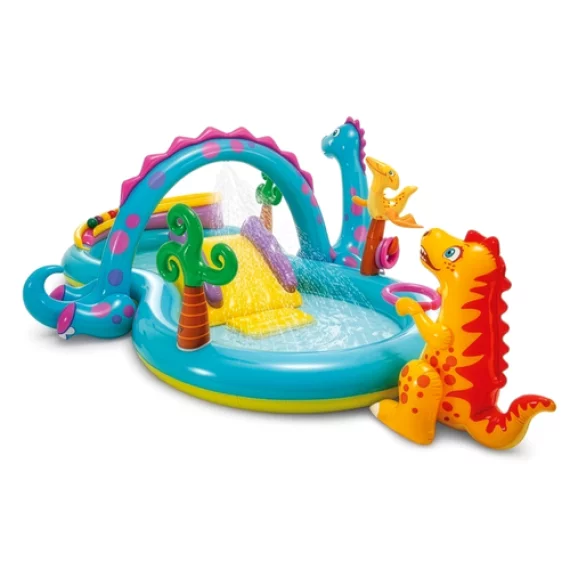 Loc de Joaca Acvatic Dinoland Intex 57135NP – 302 x 229 x 112 cm, Tobogan, Fantana, 6 Mingi