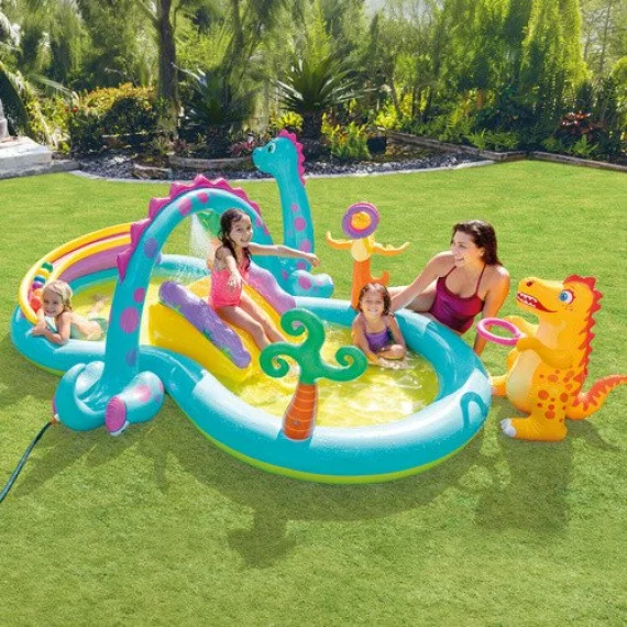 Loc de Joaca Acvatic Dinoland Intex 57135NP – 302 x 229 x 112 cm, Tobogan, Fantana, 6 Mingi