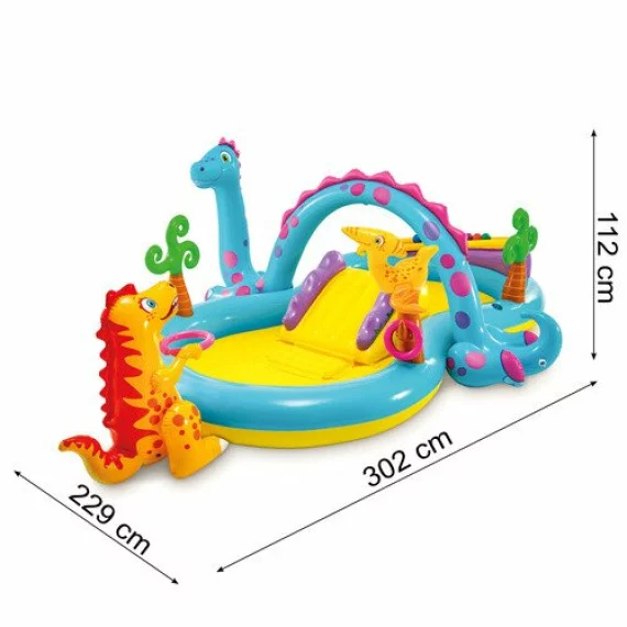 Loc de Joaca Acvatic Dinoland Intex 57135NP – 302 x 229 x 112 cm, Tobogan, Fantana, 6 Mingi