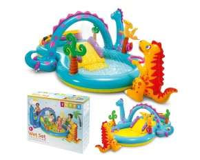 Loc de Joaca Acvatic Dinoland Intex 57135NP – 302 x 229 x 112 cm, Tobogan, Fantana, 6 Mingi