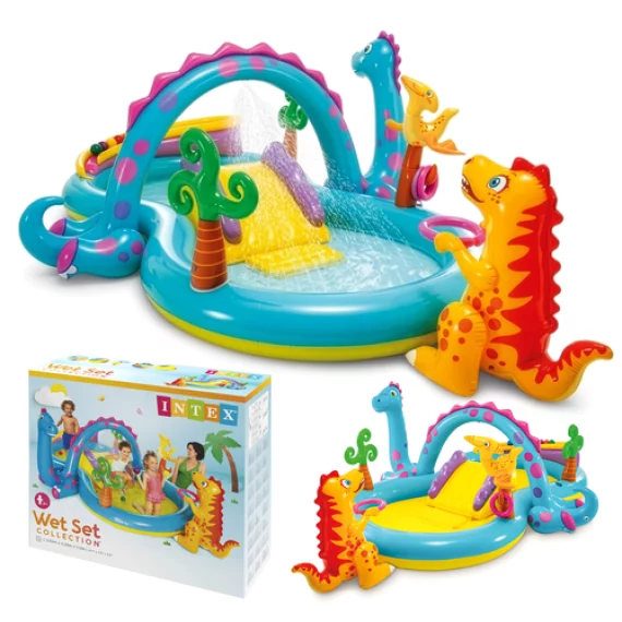 Loc de Joaca Acvatic Dinoland Intex 57135NP – 302 x 229 x 112 cm, Tobogan, Fantana, 6 Mingi