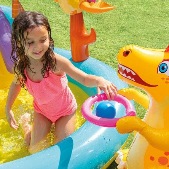 Loc de Joaca Acvatic Dinoland Intex 57135NP – 302 x 229 x 112 cm, Tobogan, Fantana, 6 Mingi