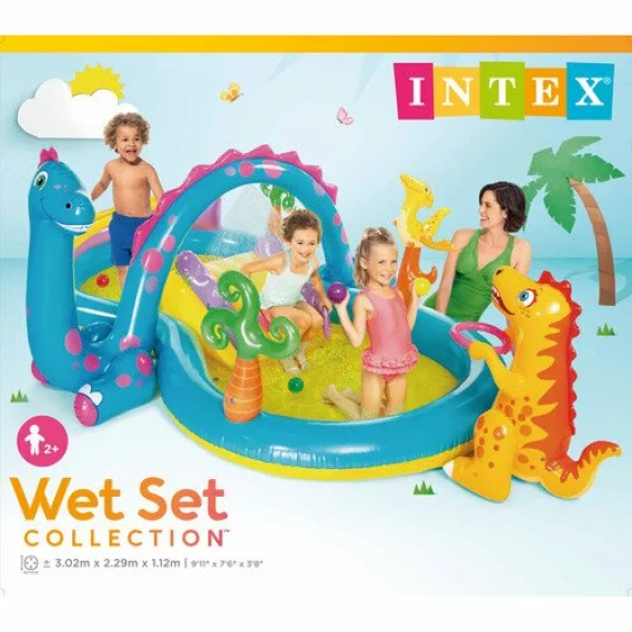 Loc de Joaca Acvatic Dinoland Intex 57135NP – 302 x 229 x 112 cm, Tobogan, Fantana, 6 Mingi