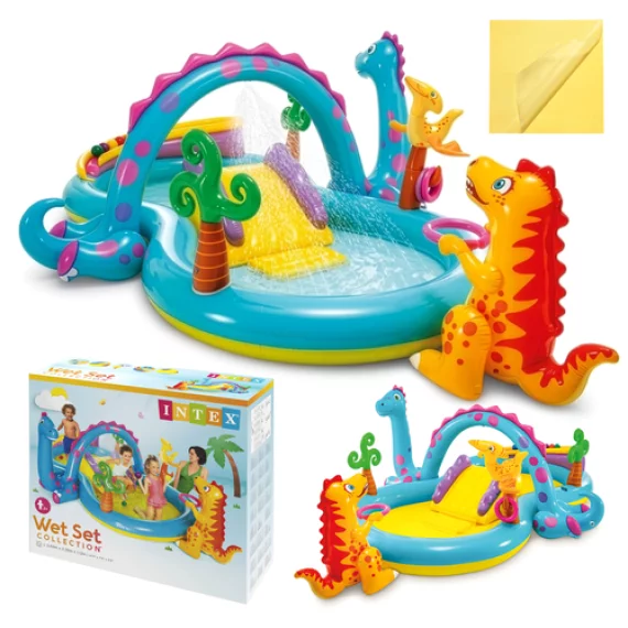 Loc de Joaca Acvatic Dinoland Intex 57135NP – 302 x 229 x 112 cm, Tobogan, Fantana, 6 Mingi
