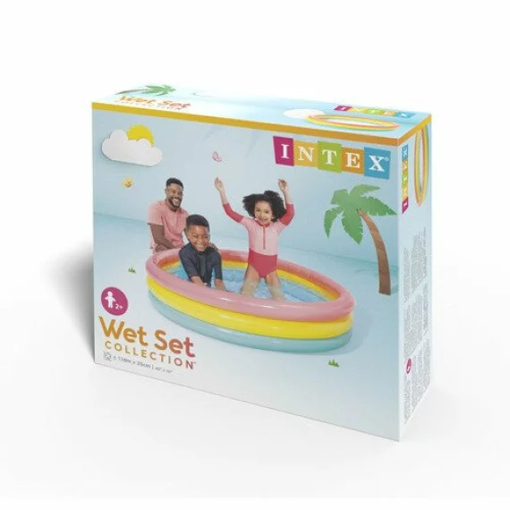 Piscina Gonflabila pentru Copii Intex 57412NP – 114 x 25 cm, Curcubeu, 3 Inele, 131 l