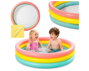 Piscina Gonflabila pentru Copii Intex 57412NP – 114 x 25 cm, Curcubeu, 3 Inele, 131 l