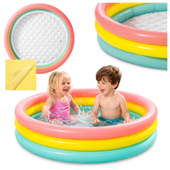 Piscina Gonflabila pentru Copii Intex 57412NP – 114 x 25 cm, Curcubeu, 3 Inele, 131 l