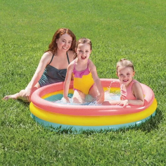Piscina Gonflabila pentru Copii Intex 57412NP – 114 x 25 cm, Curcubeu, 3 Inele, 131 l