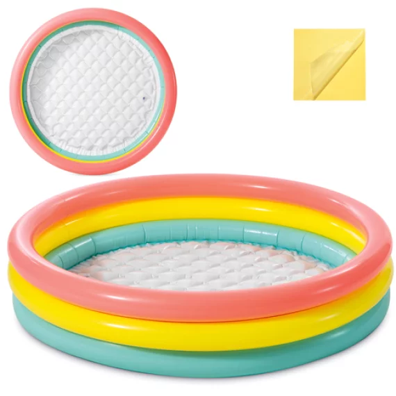 Piscina Gonflabila pentru Copii Intex 57412NP – 114 x 25 cm, Curcubeu, 3 Inele, 131 l