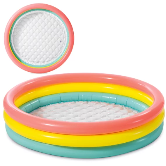 Piscina Gonflabila pentru Copii Intex 57412NP – 114 x 25 cm, Curcubeu, 3 Inele, 131 l