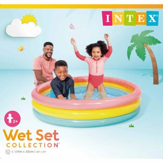 Piscina Gonflabila pentru Copii Intex 57412NP – 114 x 25 cm, Curcubeu, 3 Inele, 131 l