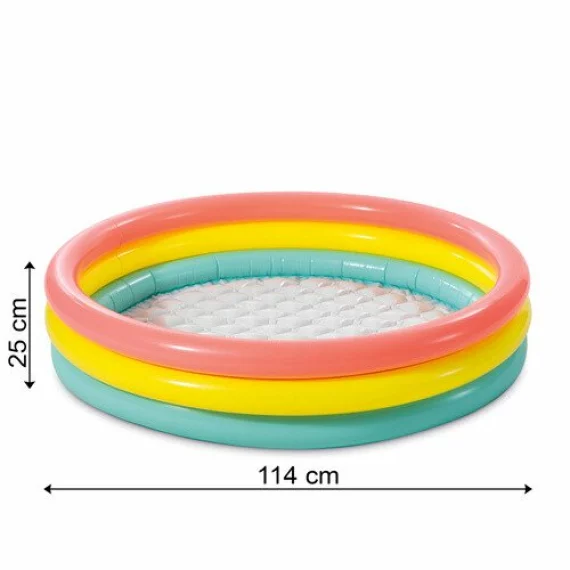 Piscina Gonflabila pentru Copii Intex 57412NP – 114 x 25 cm, Curcubeu, 3 Inele, 131 l