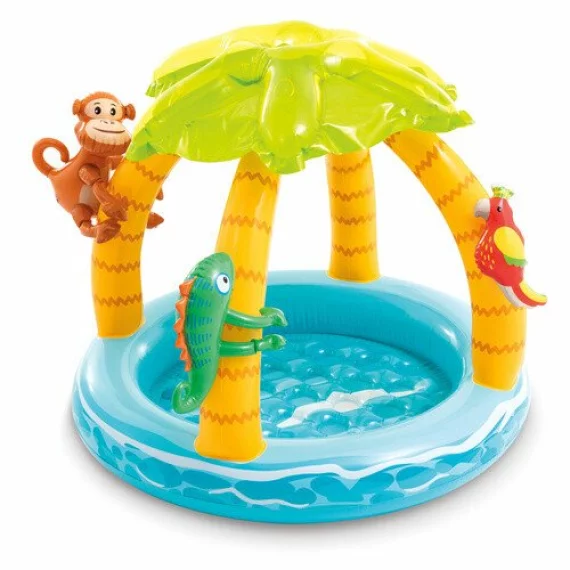 Piscina Gonflabila pentru Copii Intex Tropical Island 58417 – 102 x 86 cm, cu Acoperis Palmier si Jucarii Detasabile